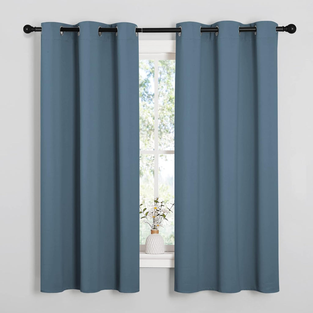 NICETOWN Smoky Blue Blackout Curtains - Thermal Insulated Drapes for Short Windows | 48" Length, 2 Panels, 42" Wide