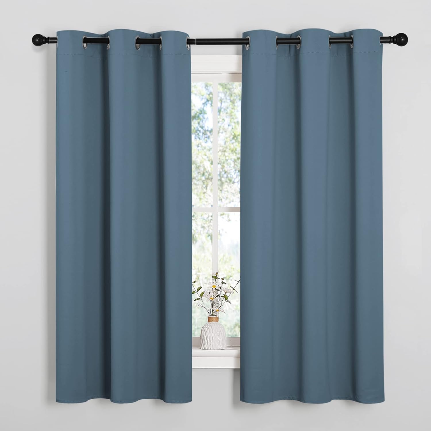 NICETOWN Smoky Blue Blackout Curtains - Thermal Insulated Drapes for Short Windows | 48" Length, 2 Panels, 42" Wide