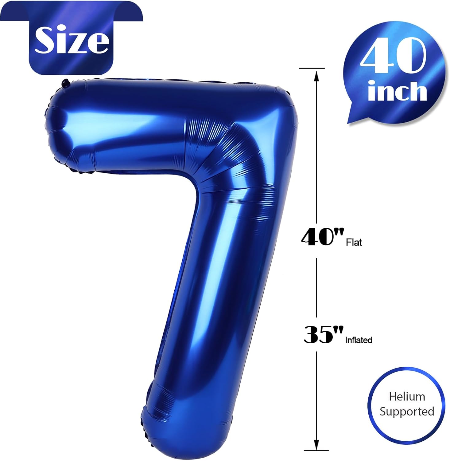 Number 7 Balloon by Night Blue - 40 Inch Birthday Decoration for Girls & Women | Perfect for 7th Birthday Parties