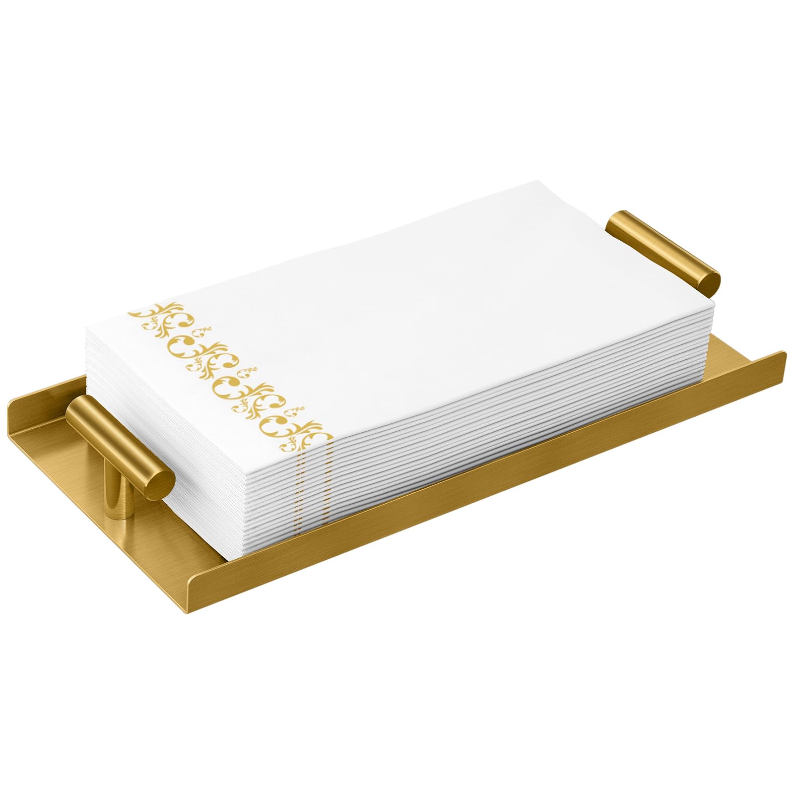 STWWO Napkin Holder for Bathroom, Guest Towel Holder Tray for Bathroom, Gold Guest Napkin Holders with T-Handle, Disposable Hand Towel Tray for Guest Room, Table, Kitchen