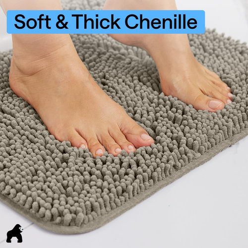 GORILLA GRIP Bath Rug Mat - Thick Soft Absorbent Chenille | Quick Dry Microfiber, 24x17, Latte