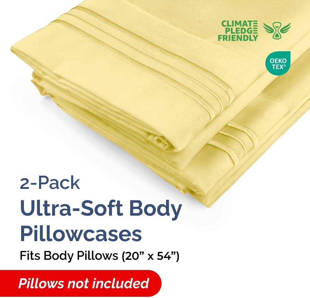 Skiennix Body Pillowcases Set of 2 | Soft 20x54 Long Pillow Covers for Side Sleepers - Comfy, Wrinkle-Free, Machine Washable - Yellow