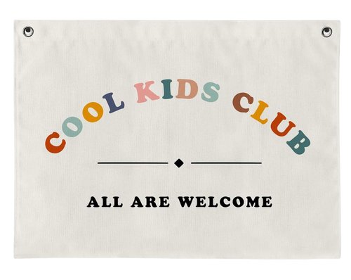 HubbgDesign Cool Kids Club Canvas Banner, Cool Kids Club Wall Hanging, Nursery Room Flag Banner, Playroom Tapestry, Children Wall Art Bedroom, Playroom Decor Childhood (24x36inch)