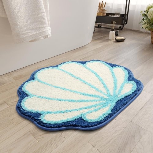 IcosaMro Kids Bathroom Rug Seashell Blue Cute Kids Bath Mat Fluffy Water Absorbent Bath Rugs Non Slip Washable Microfiber Terry for Floor Bedroom Entrance, 20"x 20"
