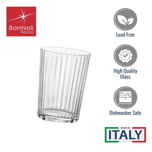 Bormioli Rocco Exclusiva Gin Fizz Glasses, Set of 12-17 Oz. Ribbed Drink Tumblers Made of Star Crystal Glass with XLT Treatment - Durable Cocktail Glasses for Daily Use, Dishwasher Safe