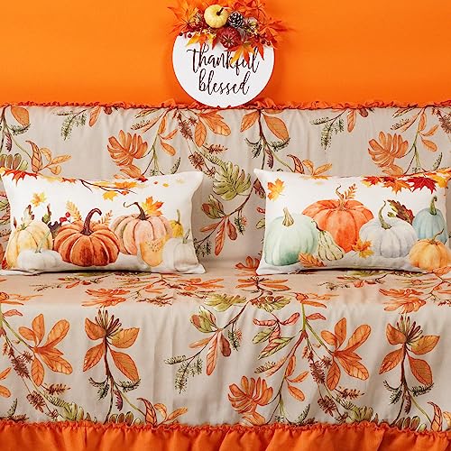 ONWAY Fall Pumpkin Throw Pillow Covers, 12x20 Inch Set of 2, Orange
