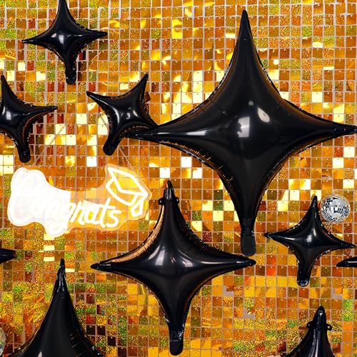 Black Star Balloon Set - 4 Foil Star Balloons for Parties