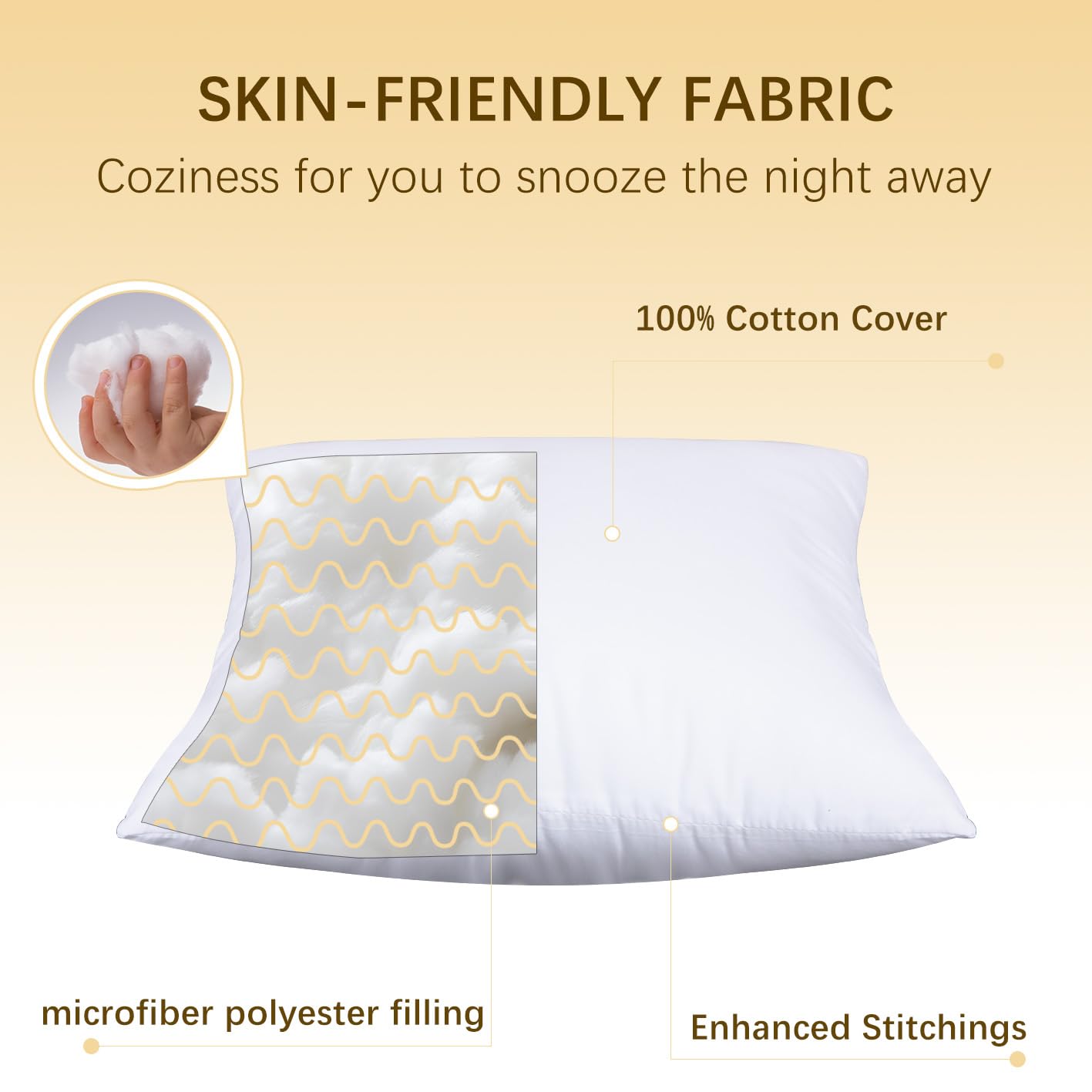 OKBA Throw Pillows Insert Set of 2, with 100% Cotton Cover, Bed and Couch - Indoor Hotel Decorative Pillows, 22x22 in White Pillows Inserts