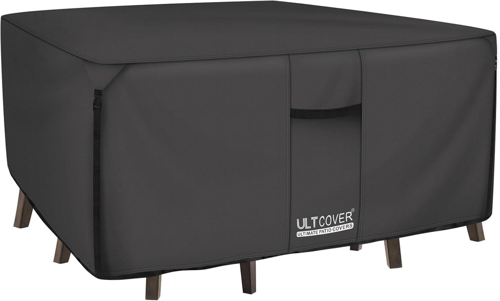 ULTCOVER Heavy Duty Square Patio Table and Chair Cover - Waterproof 62 Inch, Black Canvas