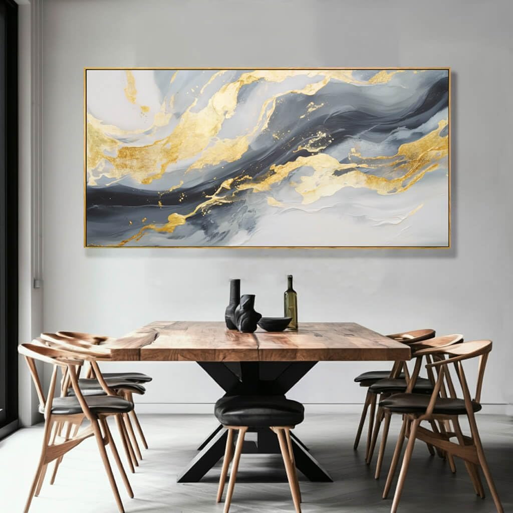 SDYA Large Abstract Canvas Wall Art - Gold & Blue Decor for Living Room, Bedroom, Office | 29x58 Inch
