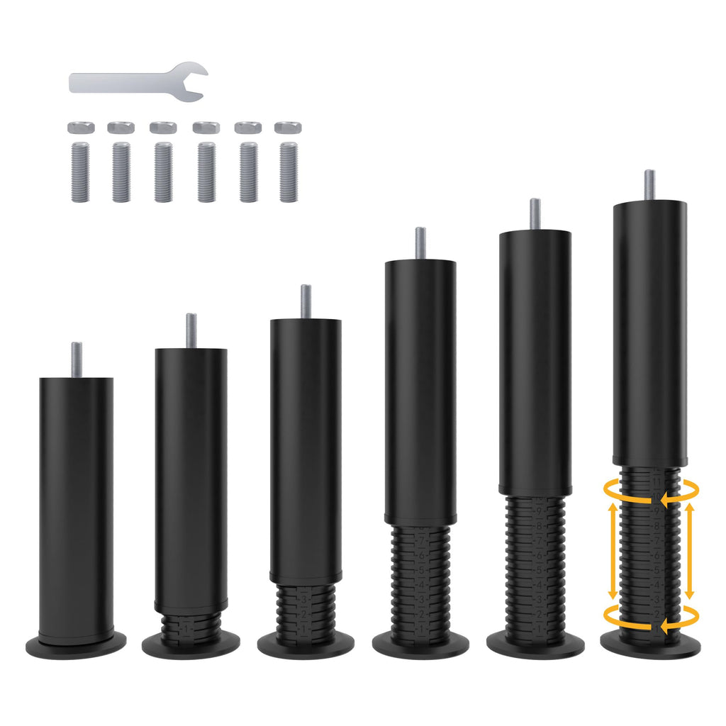Yireehome Adjustable 8-12 inch Bed Legs Metal Replacement Heavy Duty Leg M8 M10 Thread 6Pcs Support Leg for Adjustable Bed Frame, Sofa, Cupboard, Desk