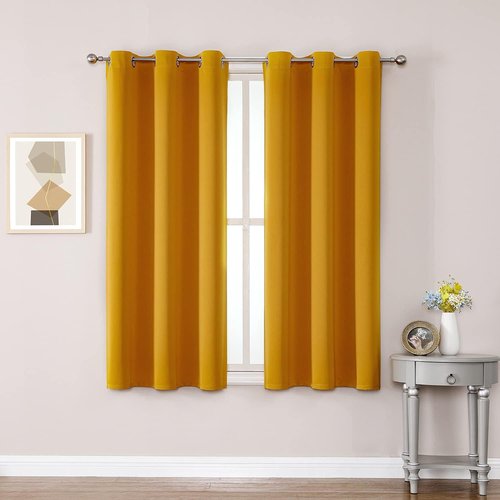 ChrisDowa Blackout Curtains - Thermal Insulated Grommet Room Darkening Panels, Mustard Yellow, 38W x 45L
