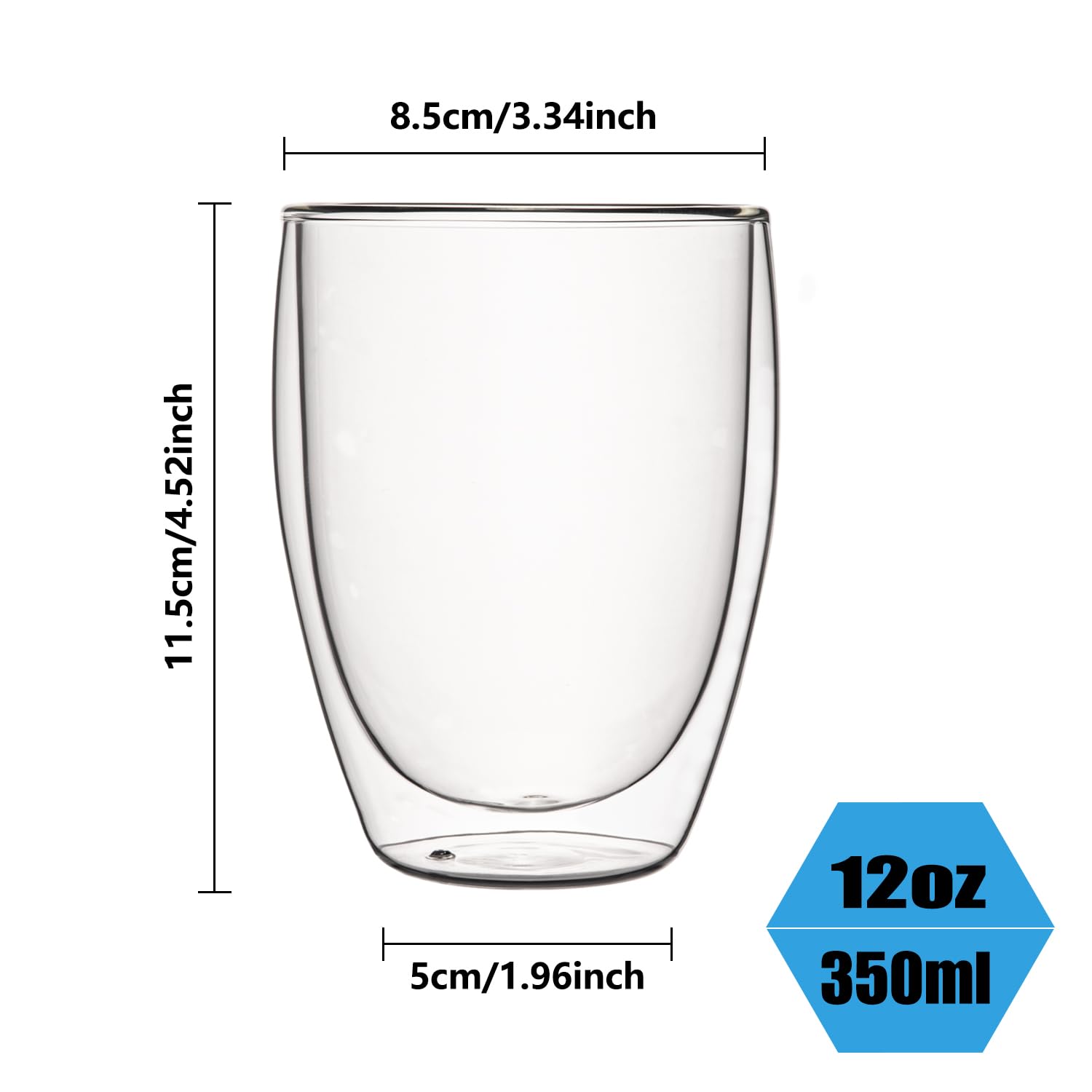 SCJHMY Glass Coffee Mugs Set of 2, Double Walled Clear Coffee Cups 12oz, Clear Latte Espresso Mugs for Milk Juice, Clear Glass Cappuccino Cup Glassware Gift for Christmas Birthday