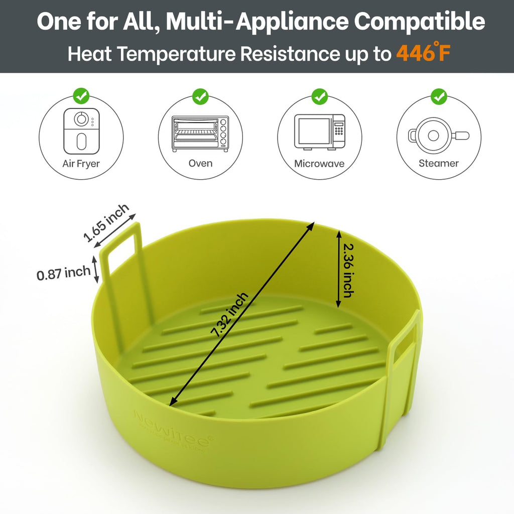 Ninja Air Fryer Silicone Liners - 4QT BPA-Free Round Reusable Basket Liners | 2 Pack with Handle
