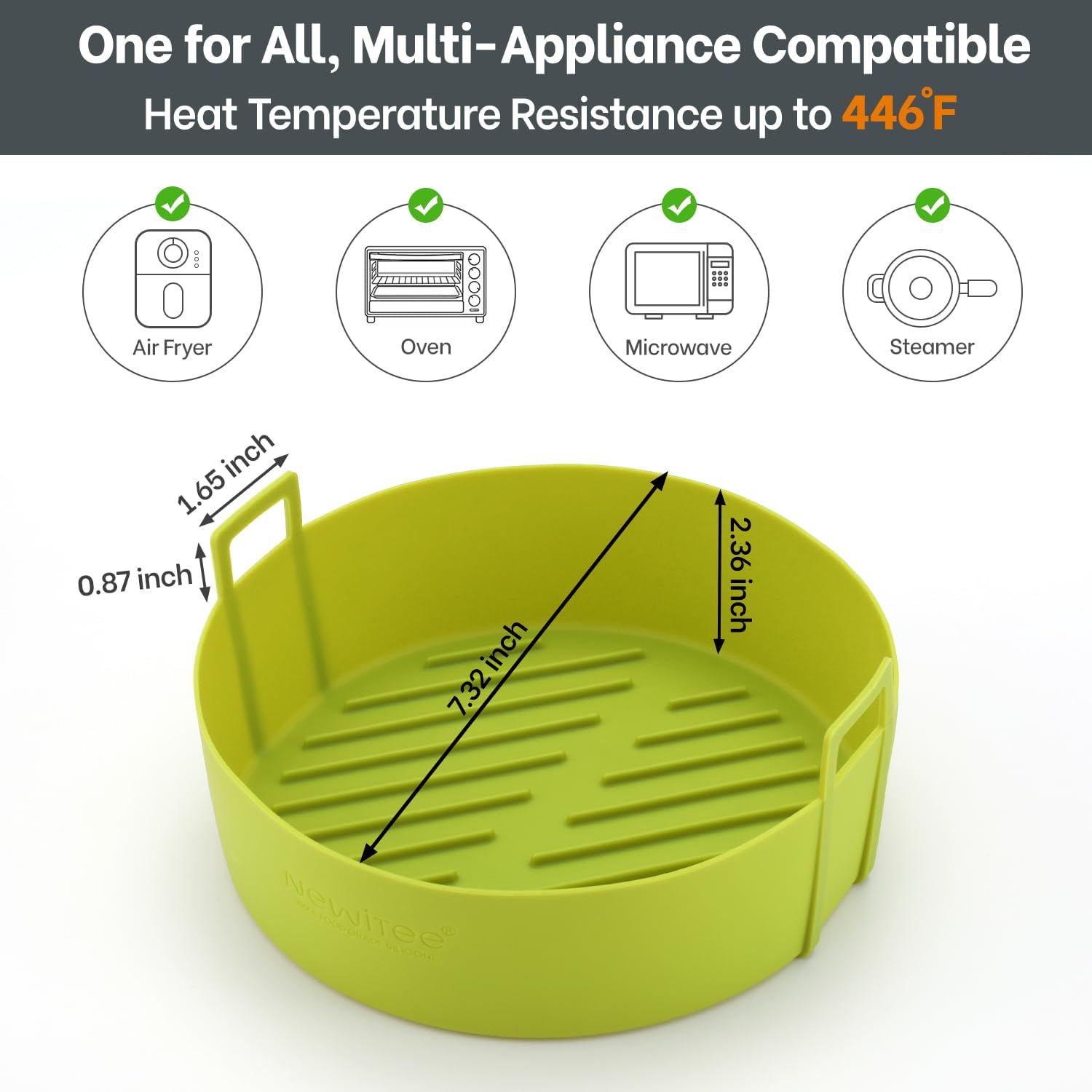 Ninja Air Fryer Silicone Liners - 4QT BPA-Free Round Reusable Basket Liners | 2 Pack with Handle