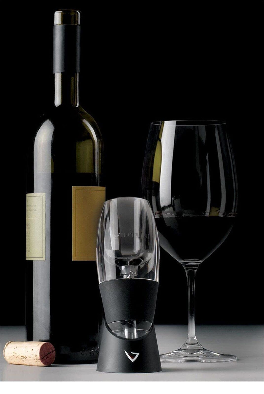 Vinturi Wine Aerator Deluxe Essential Red Wine Pourer and Decanter Tower Stand Set Easily and Conveniently Aerates Wine by the Bottle or Glass and Enhances Flavors with Smoother Finish, Black