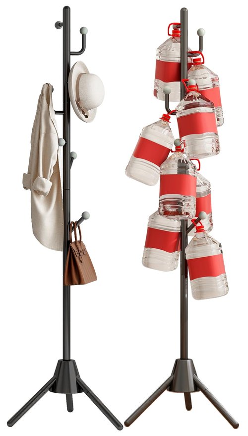 Heavy Duty Anti-Tip Coat Rack with 8LB Stable Weighted Base, [80LB Load Tested] Metal Standing Tree with 8 Hooks, 3-Height Adjustable Space Saving Clothes Organizer for Entryway, Bedroom, Office