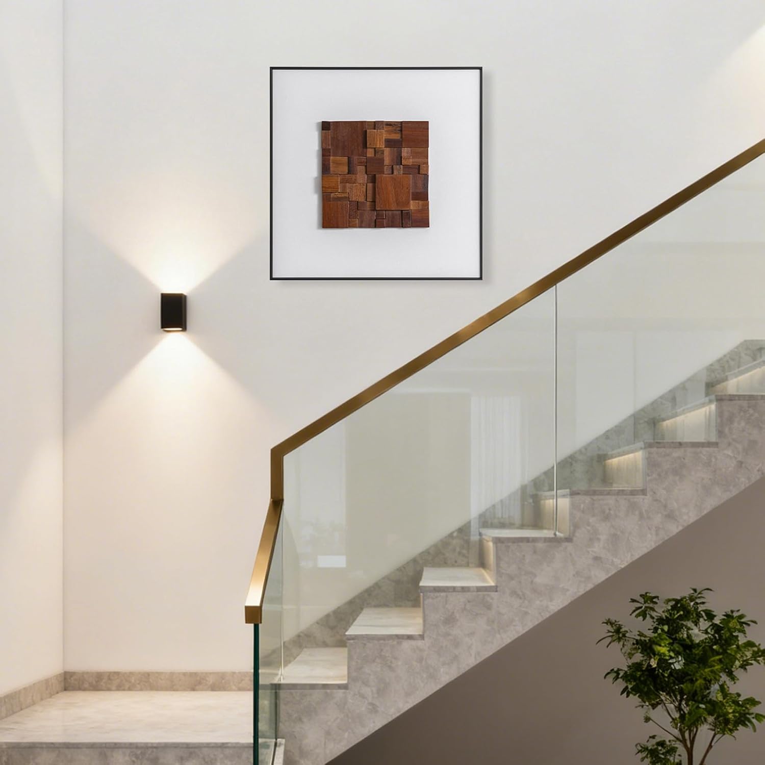 Regine Switzerland 3D Wood Textured Large Framed Abstract Wall Art - Modern Geometric Design, Brown, 24”H x 24”W