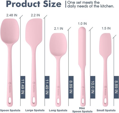 ChefAide Silicone Spatula Set - 5 Pieces, Heat Resistant Up to 600°F, Ergonomic Grip for Nonstick Cookware