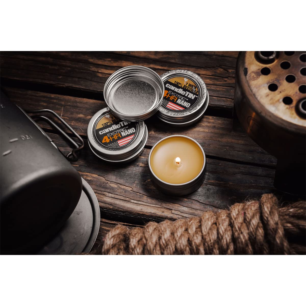 Exotac candleTIN Nano Emergency Beeswax Tealight Candle, Pack of 3