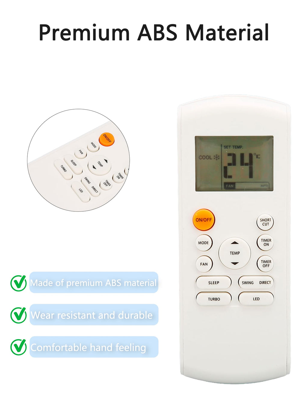 Fayelume Replacement Remote Control, Air Conditioner Remote Control, Compatible with R57 Series and RG57 Series Remotes R57B1/BGE, RG57/BGE, RG57A/BGE, RG57A1(B)/BGE, etc (Batteries Not Included)