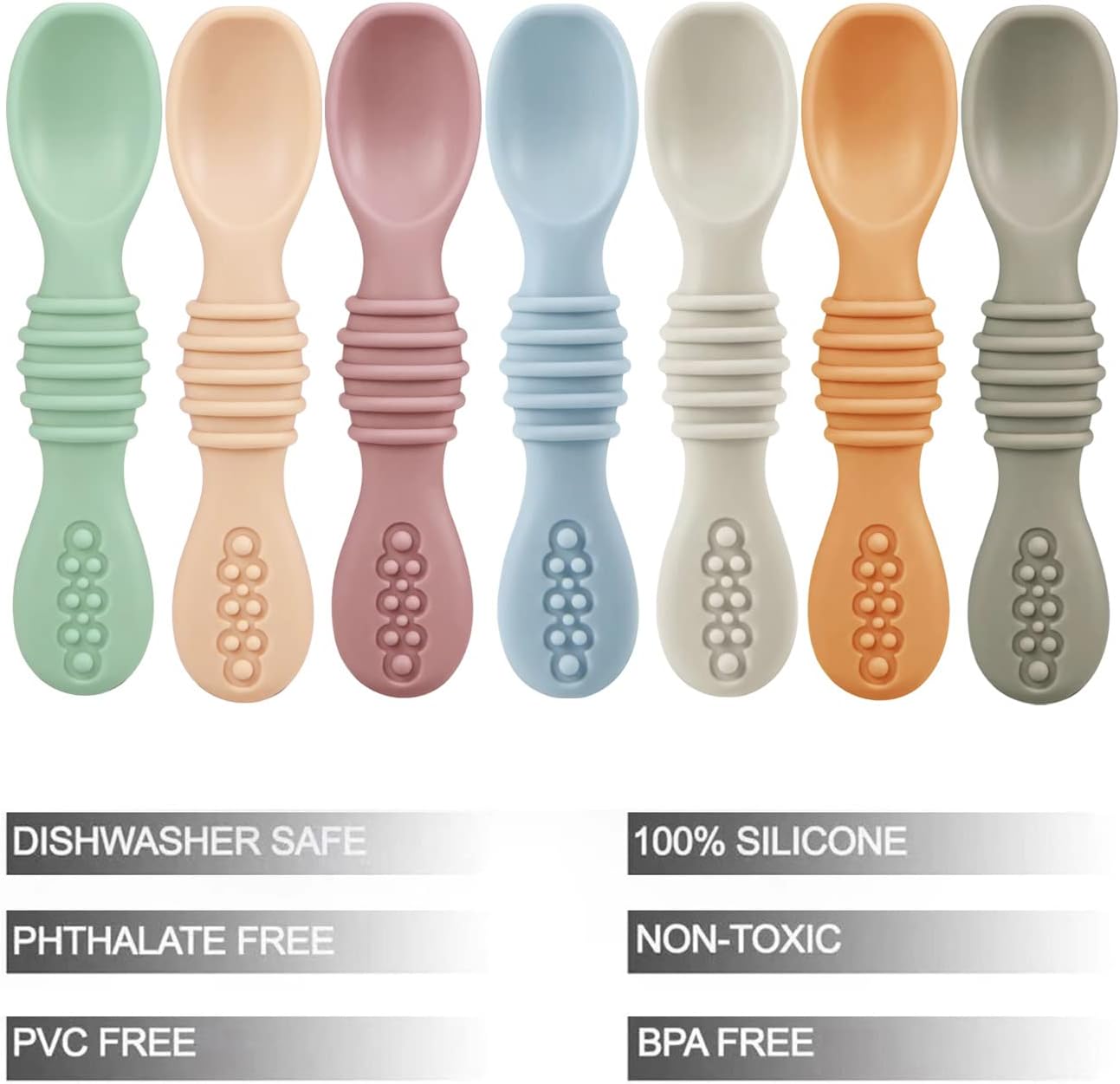PandaEar Baby Led Weaning Spoons - 7 Pack Silicone Self-Feeding Utensils for Infants & Toddlers