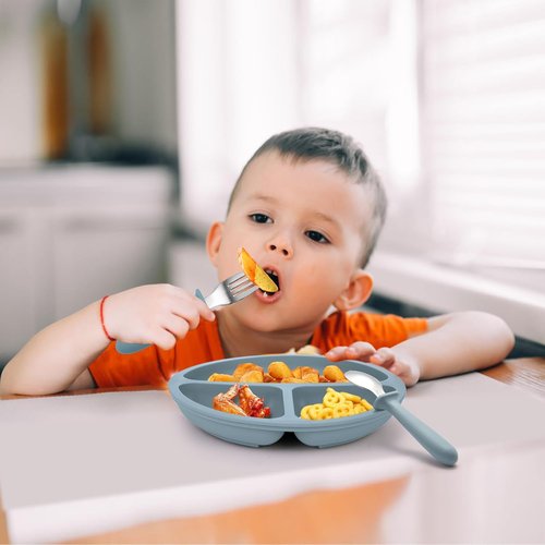 Eascrozn Baby Feeding Set - 2 Pack Silicone Suction Plates & Utensils | BPA Free, Perfect for Baby Led Weaning
