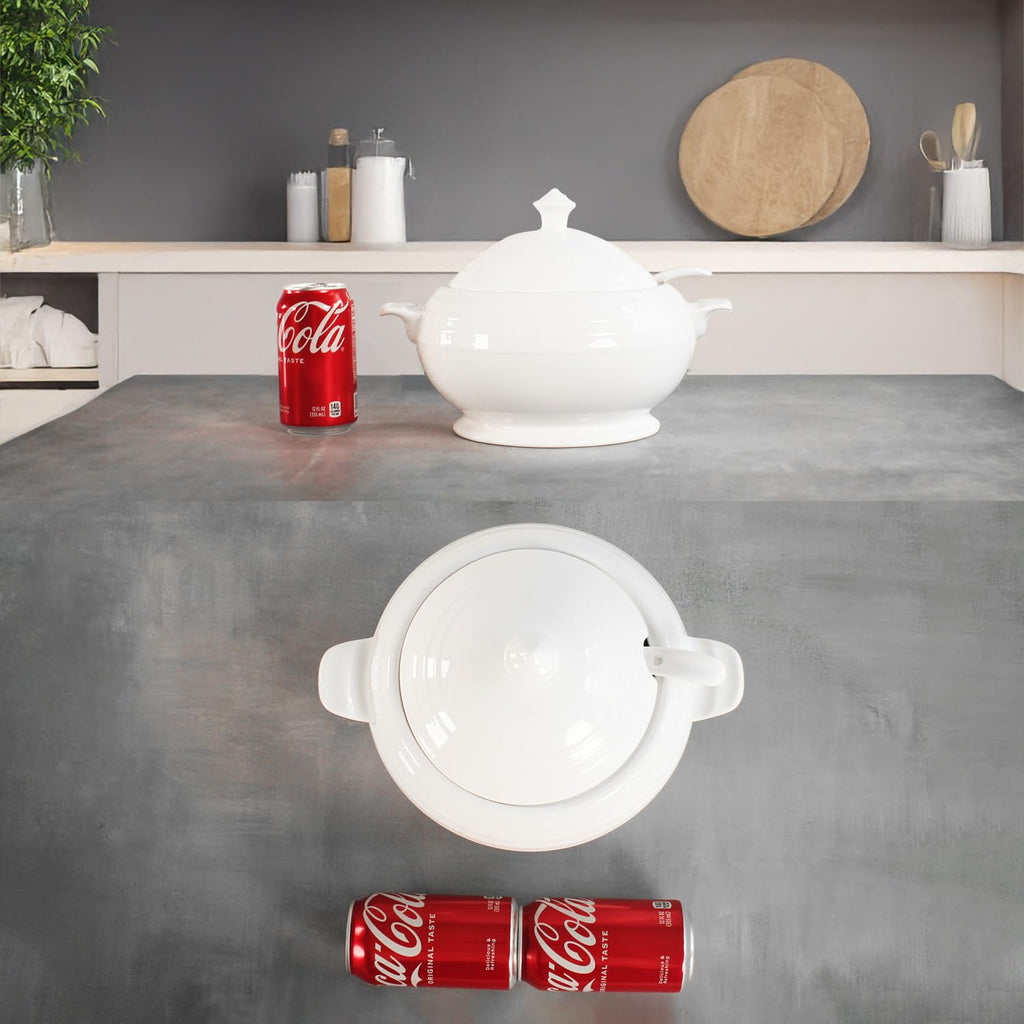 Creativity Home Casserole Dish with Serving Handles, 2.7 Qt soup Tureen With Lid and a 9.4-inch Spoon, for Dinner and Party Microwave Safe 11.6 Inch