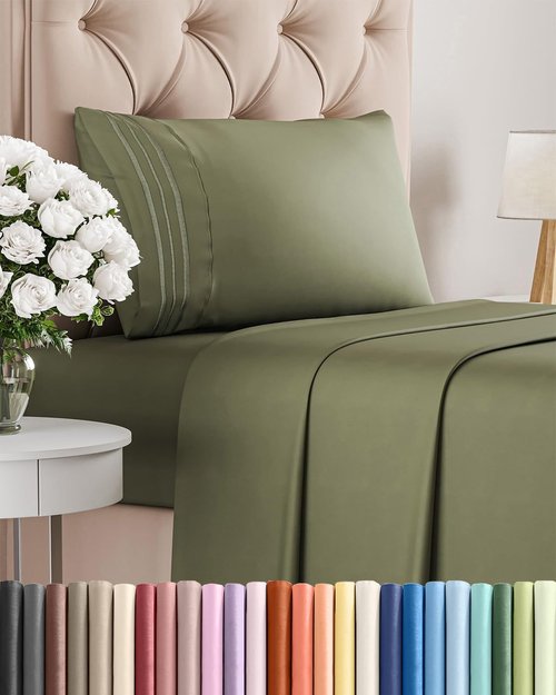 Hotel Luxury Twin Size 3-Piece Sheet Set by [Brand Name] - Comfy, Breathable & Cooling - Deep Pockets, Soft & Wrinkle-Free in Sage Green
