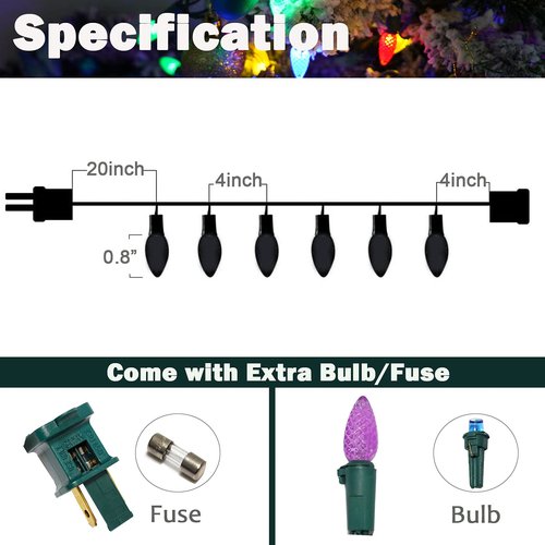 FOMOMDI C3 Outdoor Christmas Lights, 18Ft 50 LED Commercial Grade String Lights for Patio Garden Home Halloween Xmas Tree Holiday Indoor Decoration (1, Purple)