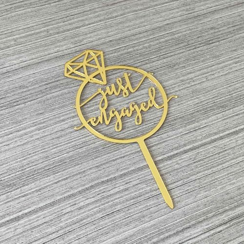 JIEEIN Gold Mirror Engagement Cake Topper for Weddings & Parties