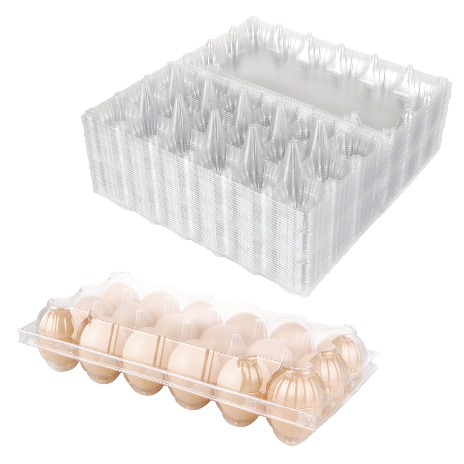 LOYORTY 50PCS Plastic Egg Cartons,18 Count Reusable Egg Carton Cheap Bulk, 3x6 Grids Clear Empty Eggs Cartons for Family, Farm, Markets