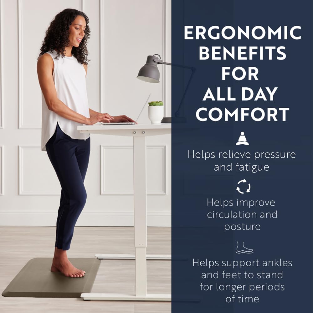 KANGAROO Anti Fatigue Mats for Kitchen Floor, 39x20, Reduce Foot, Knee, Back Pressure, 3/4 Inch Thick Cushioned Ergonomic Mat, Waterproof Comfort Rug for Under Sink, Standing Desk, Store Floors, Beige