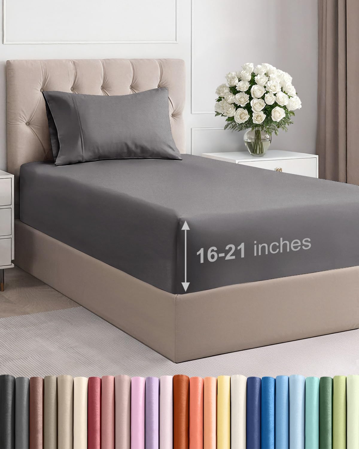 Skiennix Extra Deep Pocket Twin XL Sheet Set | 3-Piece Breathable Cooling Bedding - Soft, Fade & Wrinkle Resistant - Dark Grey