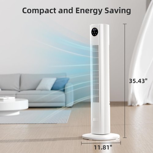 Antarctic Star Tower Fan Portable Floor Fans 85°Oscillating Fan Quiet Cooling 12H Timer Remote Control Standing Bladeless Electric 3 Wind Speeds 4 Modes Bedroom Office,36 inch, White