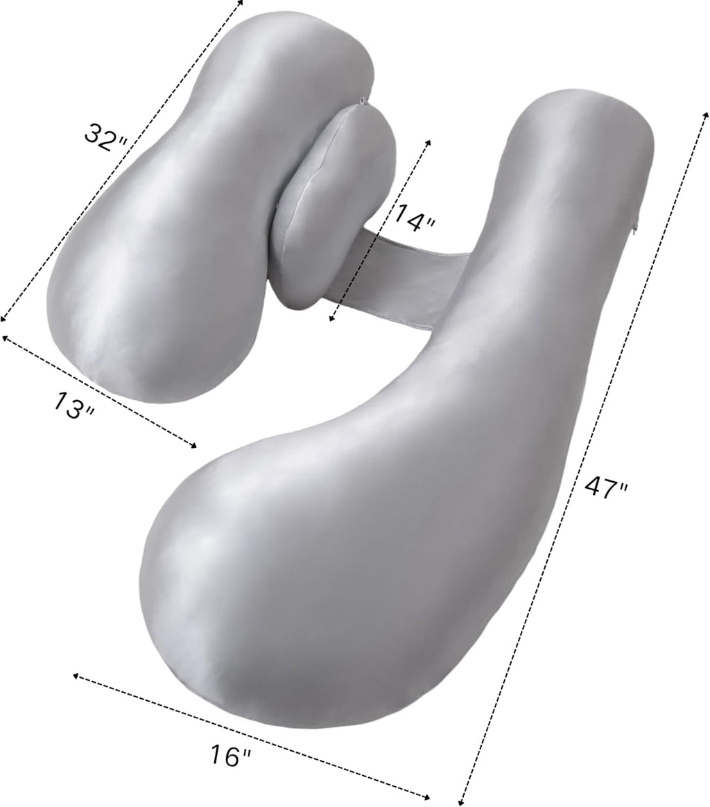 Skiennix Pregnancy Pillow - H-Shaped Full Body Support with Adjustable Cooling Cover | Grey