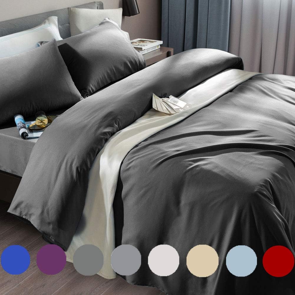 SONORO KATE Bed Sheet Set - Luxury Egyptian Microfiber, 1800 Thread Count, Deep Pocket - Dark Grey, Queen Size