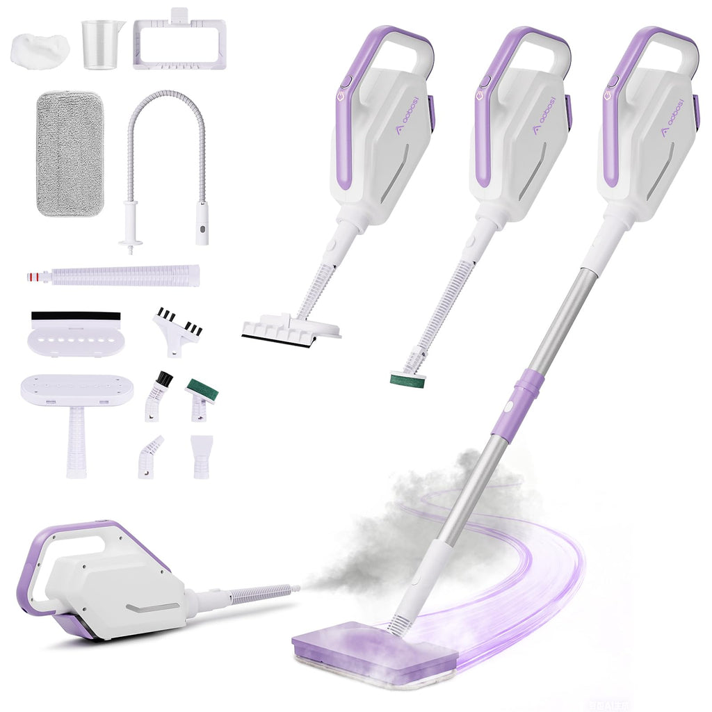 AAOBOSI Steam Mop, 1300W Powerful Detachable Handheld Steamer with 350ml Tank, 11 Multi-purpose Accessories, 23FT Power Cable, Steam Mops for Floor Cleaning, Tiles, Windows, Carpets, Furniture