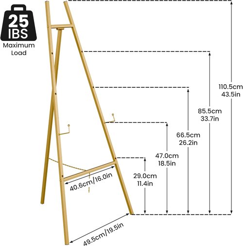 Gold Easel Stand - Heavy Duty 4-Tier Adjustable Art Easel for Painting & Wedding Signs | 1pc