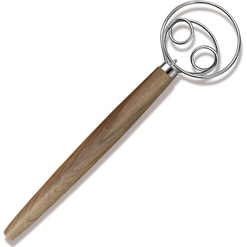 Danish Dough Whisk, Sourdough Dough Bread Whisk Supplies for Cake Pizza Pastry Biscuits, Wooden Hand Stainless Steel Ring Sourdough Baking (Walnut Wood)