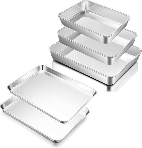 E-far Baking Pans Set - Stainless Steel Cookie Sheets Bundle | 3 Sizes: 12.5", 10.5", 9.4" - Dishwasher Safe