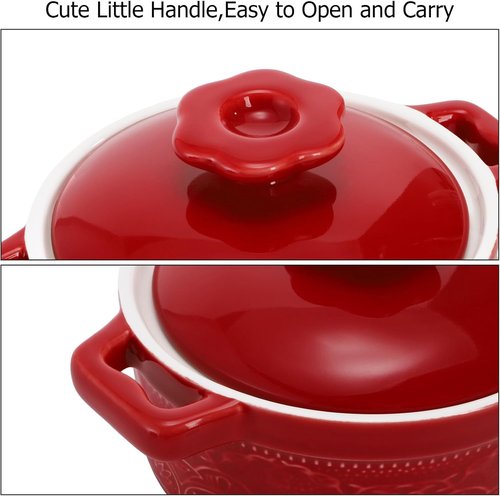 Hacaroa Mini Cocotte Set - 8 Oz Ceramic Ramekins with Handles | Oven Safe Individual Serving Dishes - 6 Colors