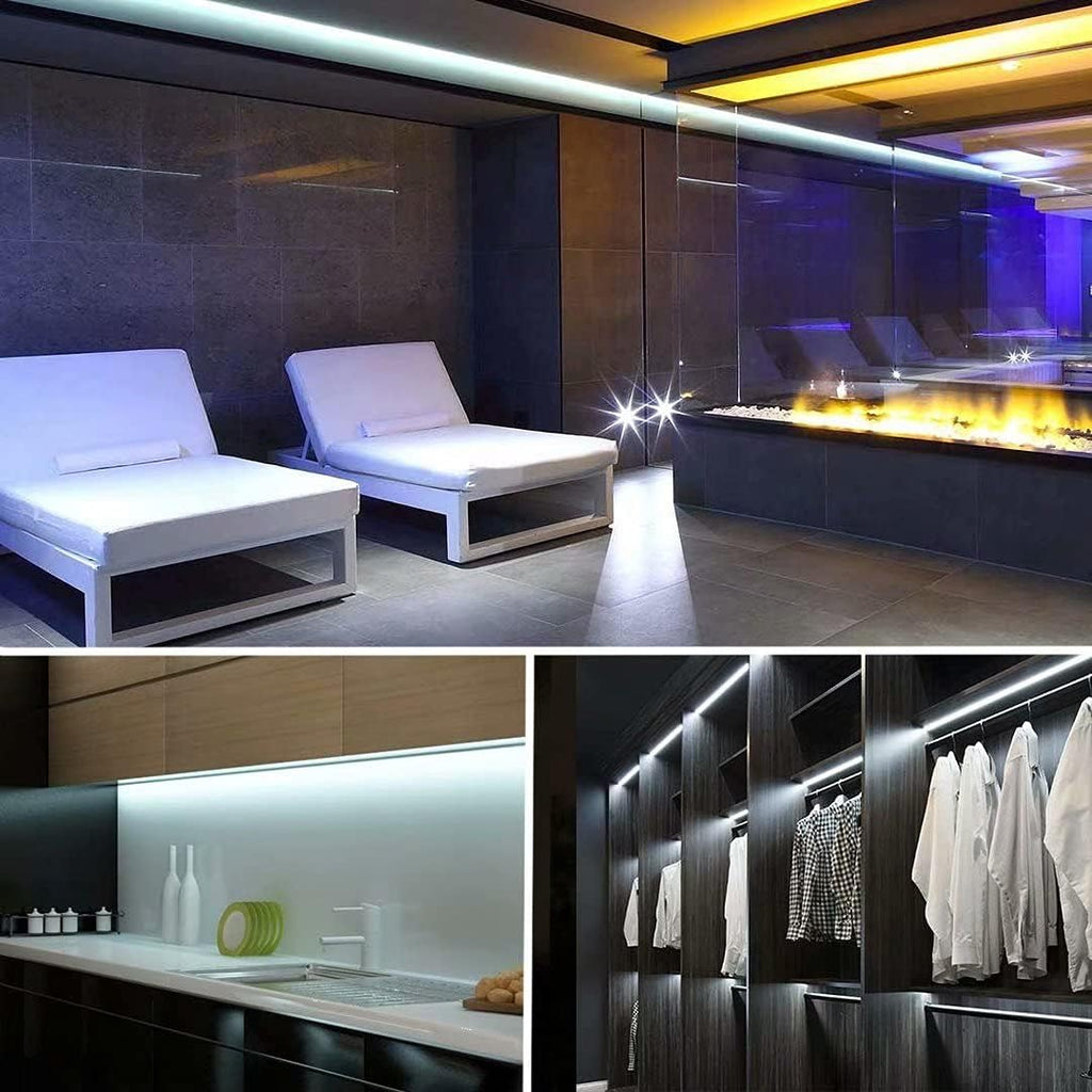 GUOTONG White LED Strip Lights, Waterproof cuttable 300 SMD 2835 LED Tape, 6000K 12V 16.4ft/5m Flexible Ribbon, Kitchen Cabinet Lighting, Outdoor/Indoor (No Power Supply)
