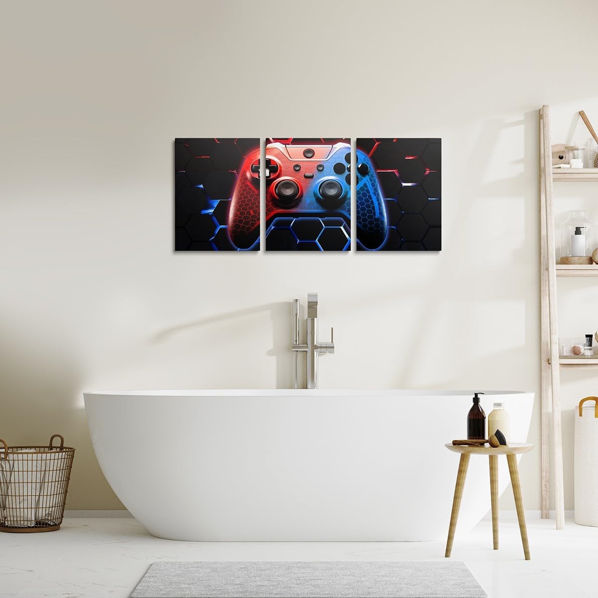 Manfei Games Canvas Wall Art - Set of 3 Honeycomb Gamepad Prints | Modern Gamer Decor for Kids' Rooms