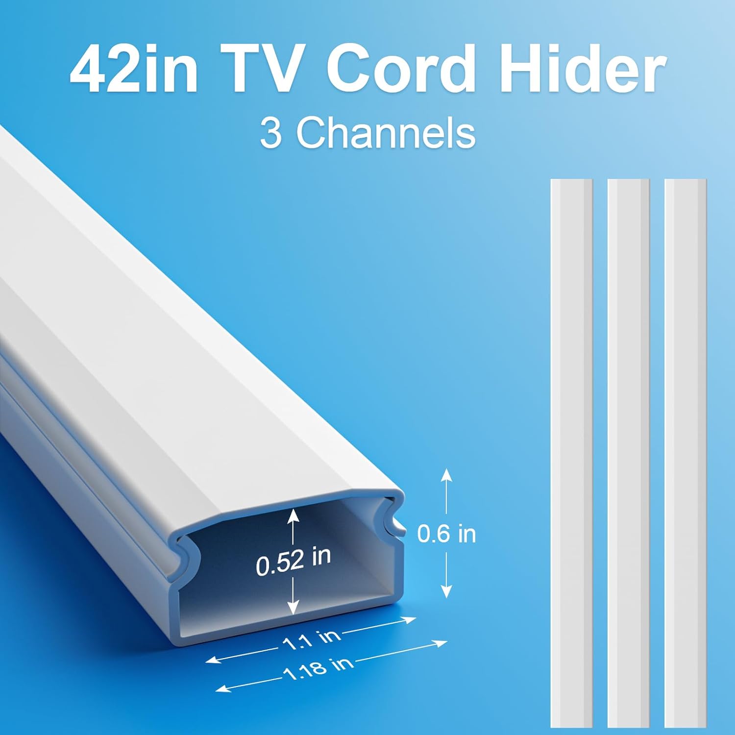 Yecaye Cord Cover - 42in TV Cord Hider for Up to 4 Cords | White Cable Raceway & Wire Concealer