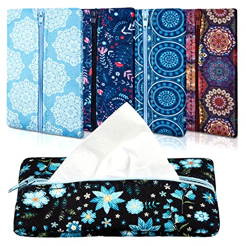 Floral Travel Tissue Holder - 5 Pack Reusable Pouches with Zipper