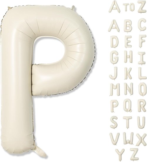 Giant Alphabet P Foil Balloon - Cream Ivory White 40 Inch Mylar Letter for Birthday & Baby Shower Decor