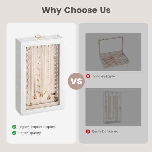 Lolalet Necklace Organizer Box, Jewelry Storage Box with Clear Window for Necklaces Bracelets, Tangle-Free Necklace Display Case for Women Girls, Mothers Day Gift