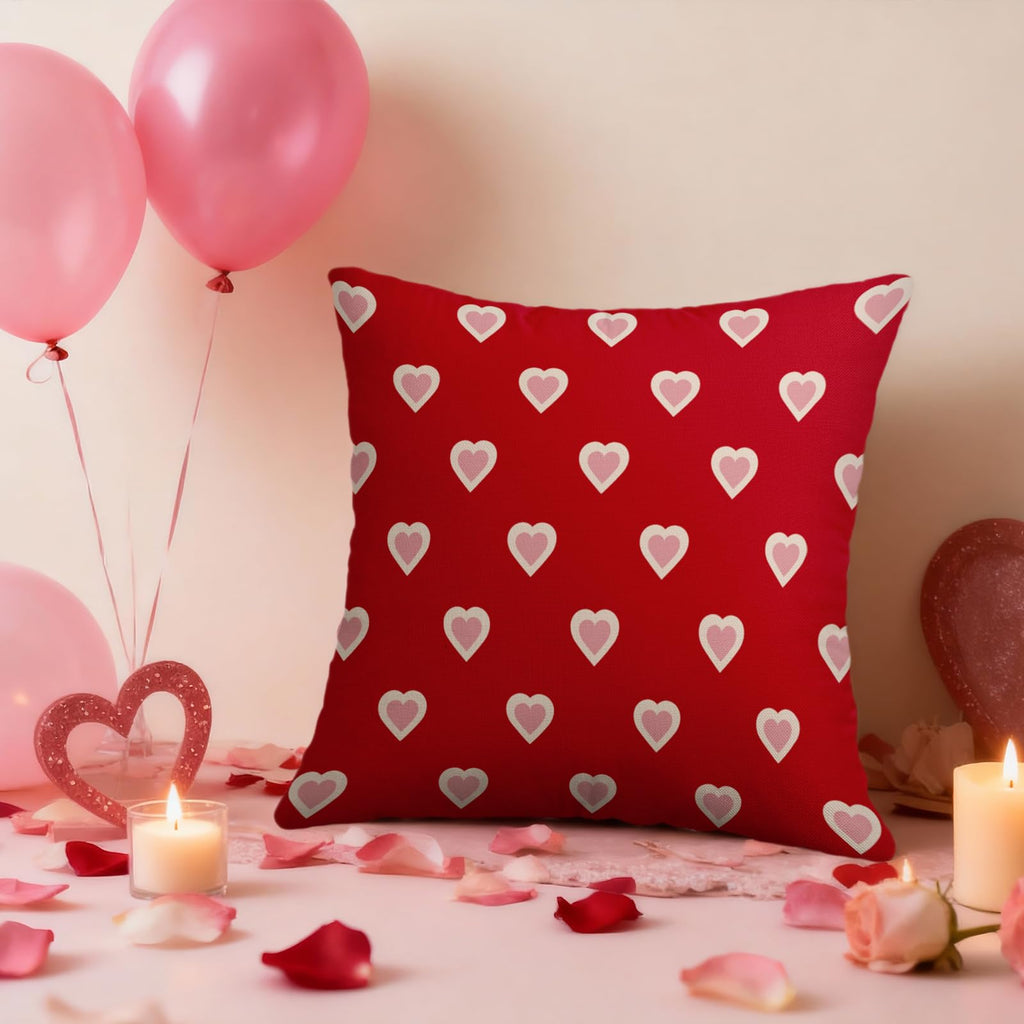 Valentines Day Pillow Covers 18X18 Set of 2, Red Pink Valentine's Print Decorative Throw Pillow Covers Outdoor Farmhouse Holiday Anniversary Wedding Decorations Cushion Case Couch Sofa Bed Decor