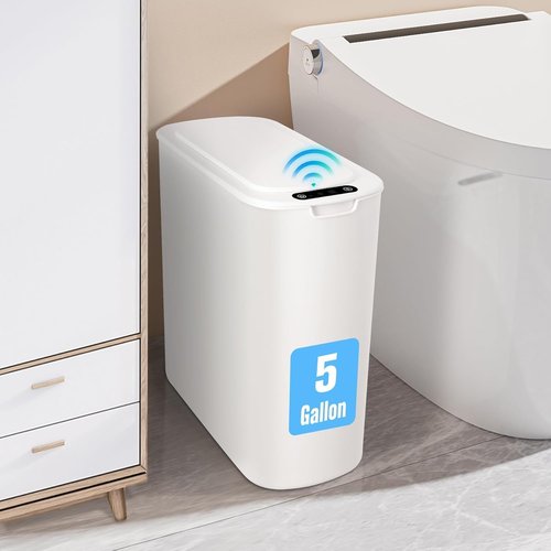 Cesun Motion Sensor Trash Can - 5 Gallon Touchless Smart Wastebasket for Bathroom & Office | White